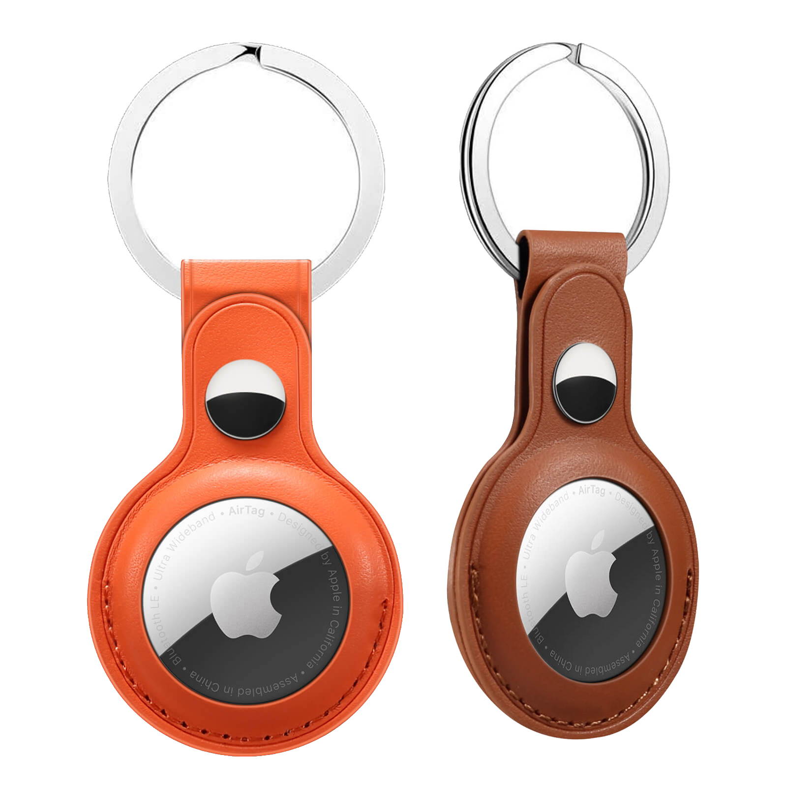 SINREGeek Airtag Tracker Protective Cover,2-Pack Genuine Leather Tracker Holder with Key Chain,  AirTag Finder Accessories AirTag Case Smart Wireless Tracker Protective Cover with Keyring