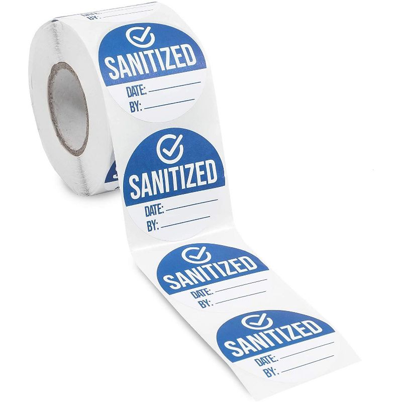 Stockroom Plus 500 Pieces Removable Sanitized Stickers Workplace Safety Labels 2-Inch