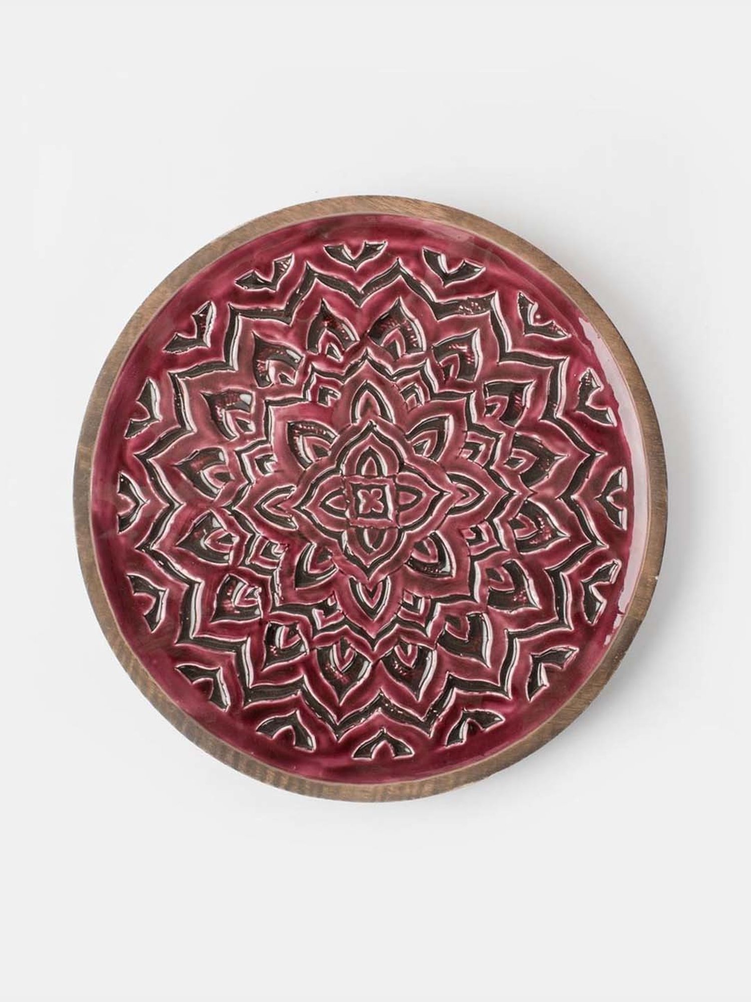 Fabindia Home Gulmohar Maroon Wood Hand Carved Wall Plate