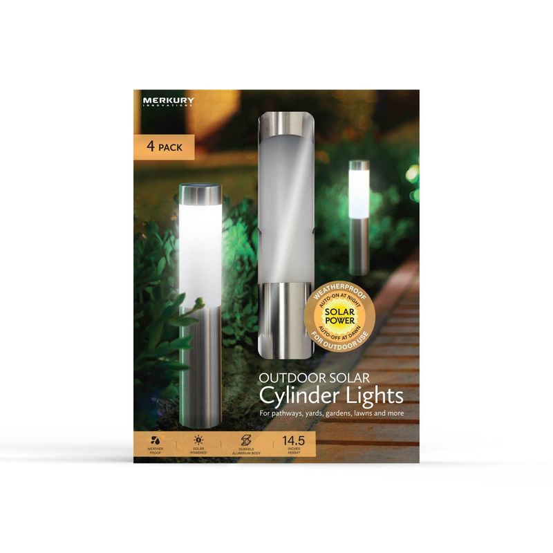 4pk Outdoor Solar LED Cylinder Ground Lights Silver - Merkury Innovations