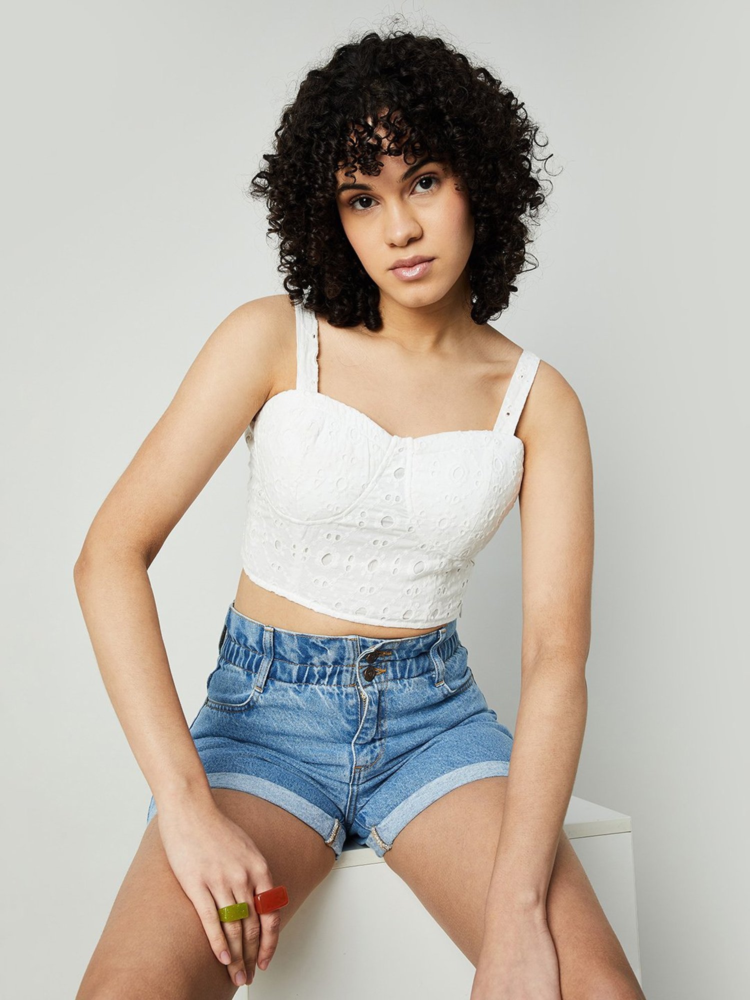 Ginger by Lifestyle White Cotton Regular Fit Crop Top