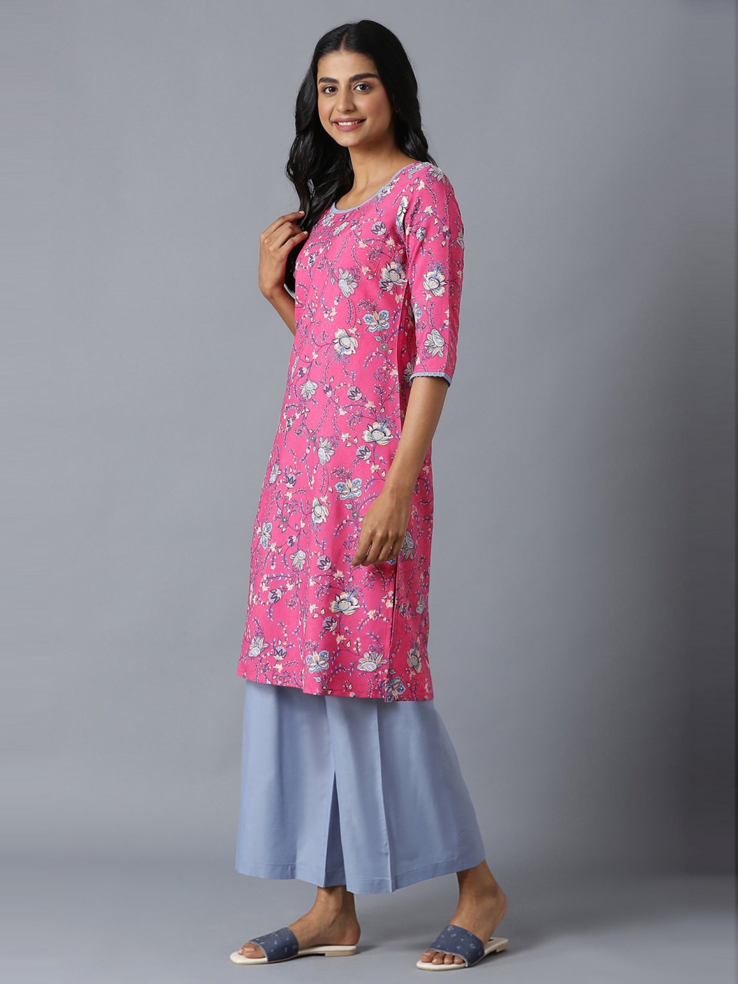 Aure by Aurelia Pink & Purple Printed Kurta Palazzo Set