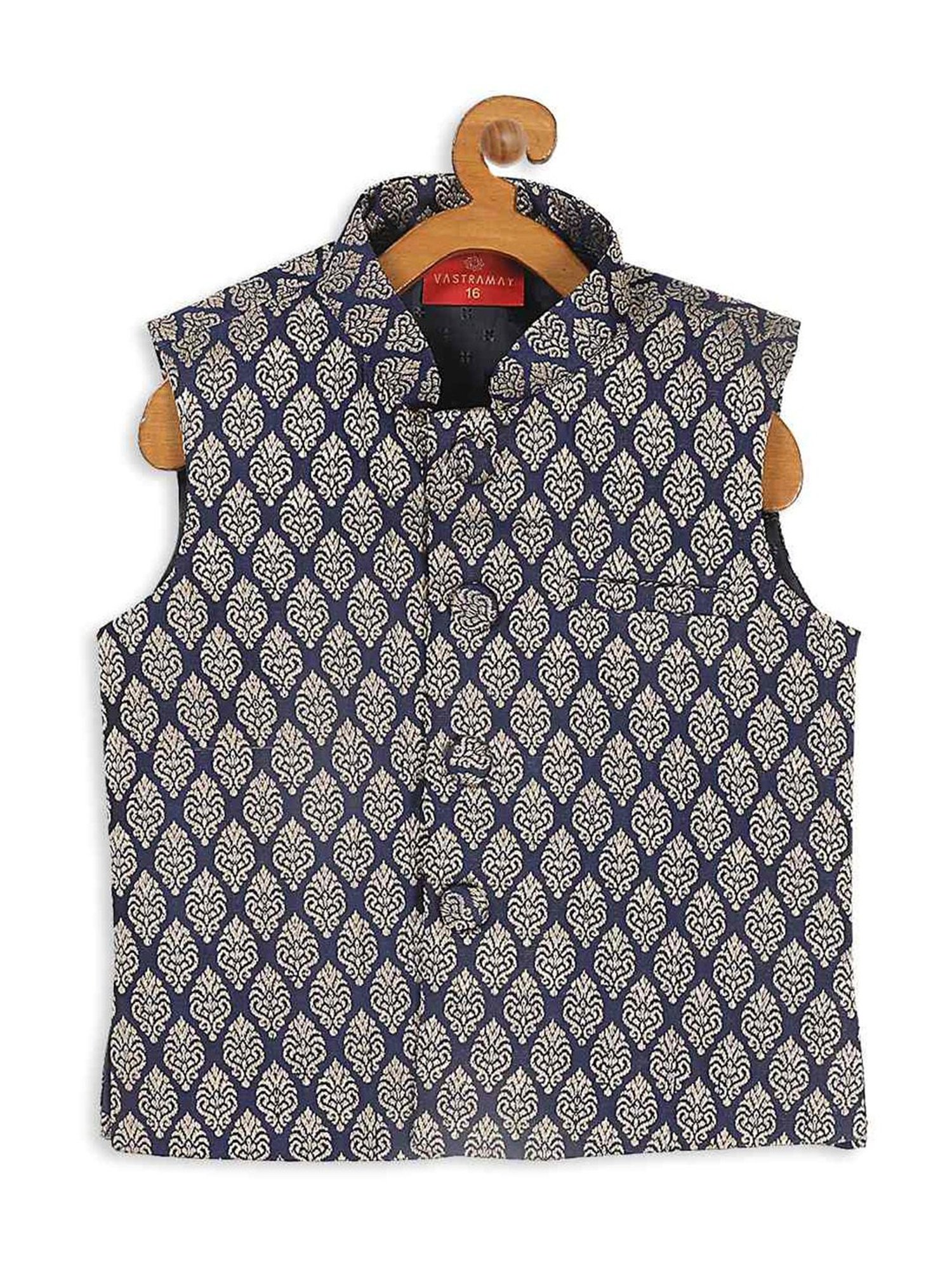 VASTRAMAY SISHU Navy & Gold Embroidered Nehru Jacket
