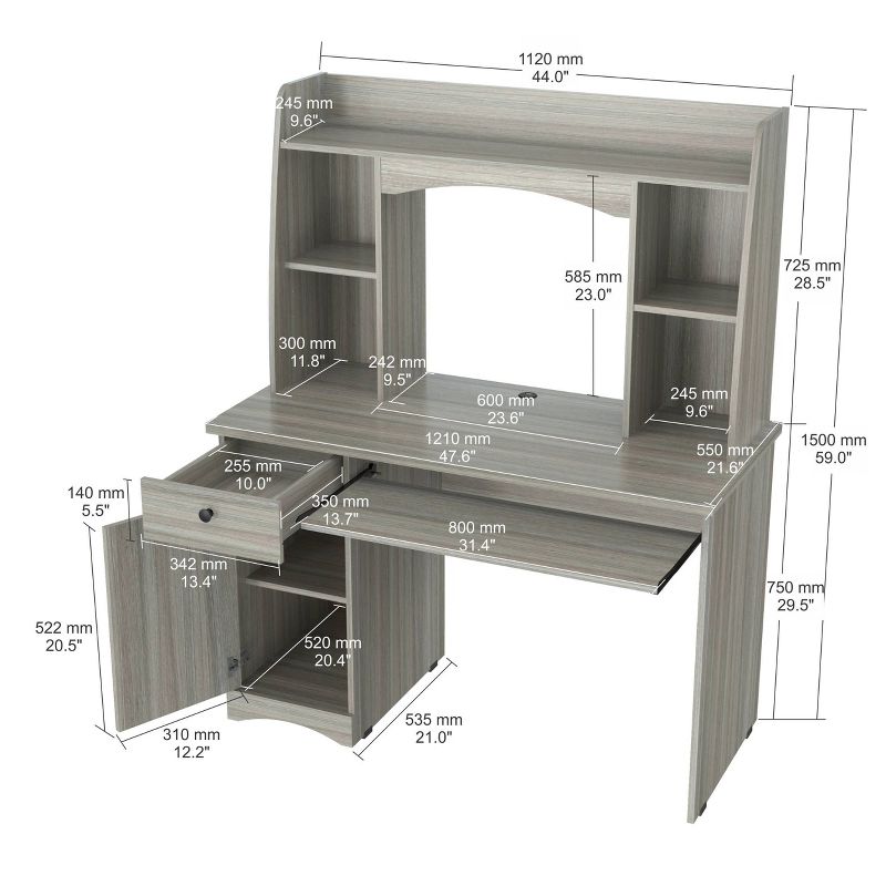 Workstation with Hutch Gray - Inval