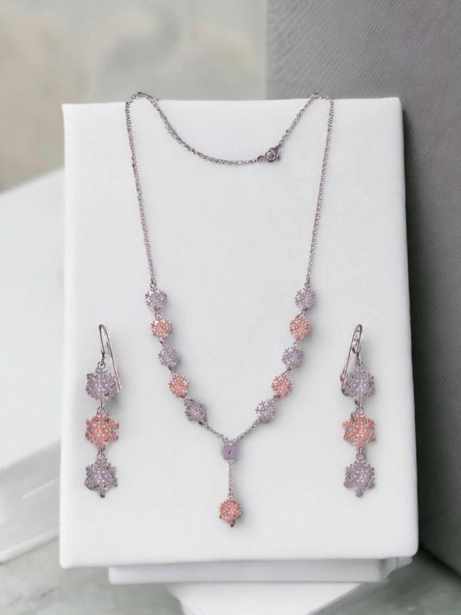 Rihi by P.C. Chandra Jewellers 925 Silver Snow-Flake Necklace with Earring Set for Women & Girls