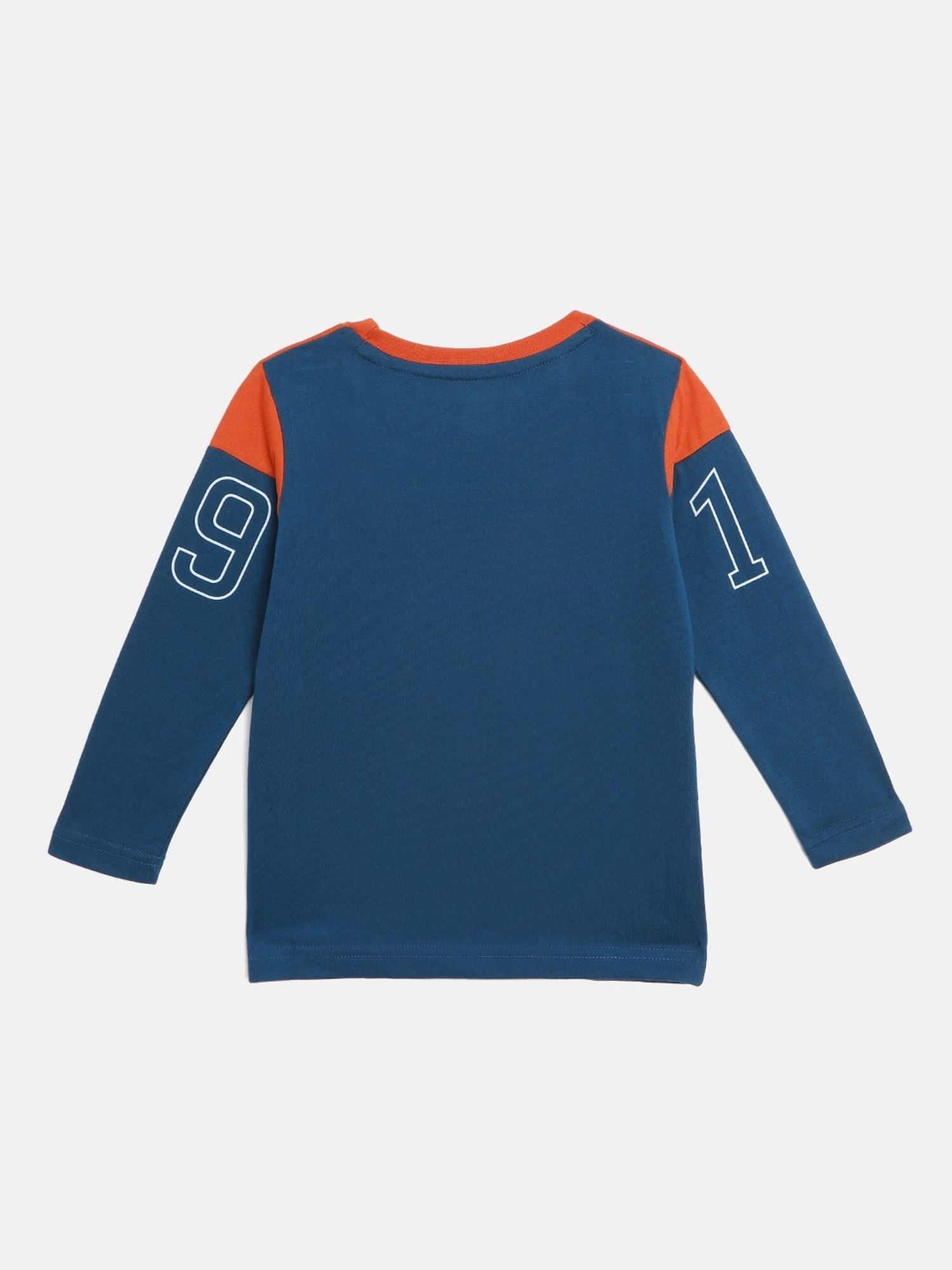 Sweet Dreams Kids Orange & Blue Printed Full Sleeves T-Shirt with Pyjamas