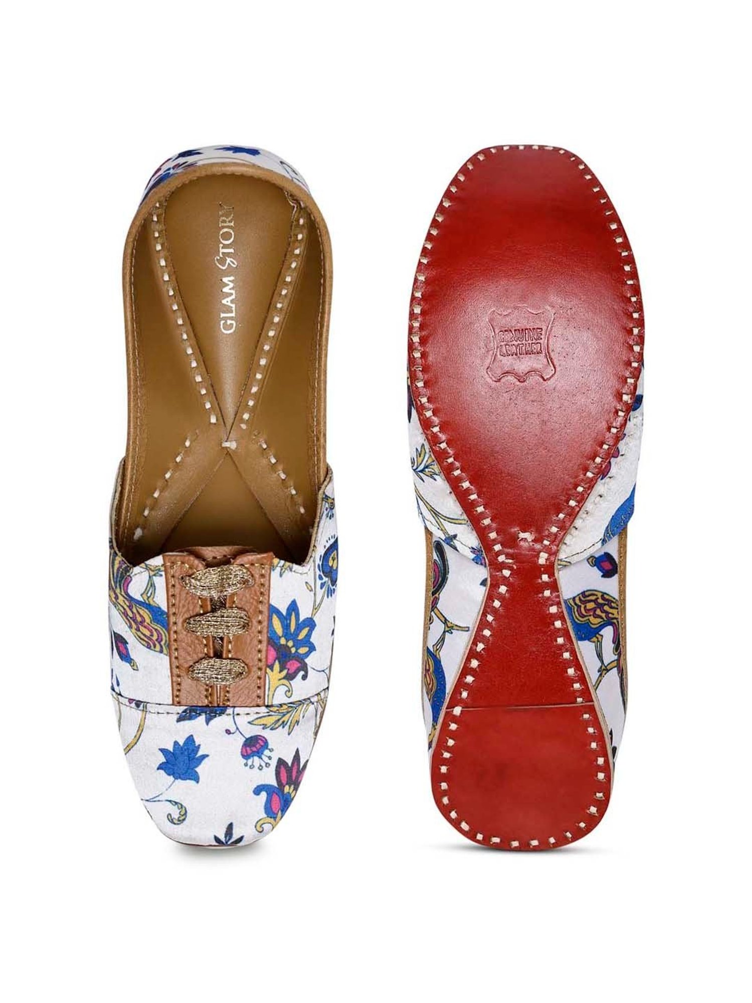 Glam Story Women's White Ethnic Juttis