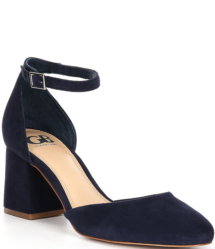 GB New-Lewk Suede Ankle Strap Block Heel Pumps