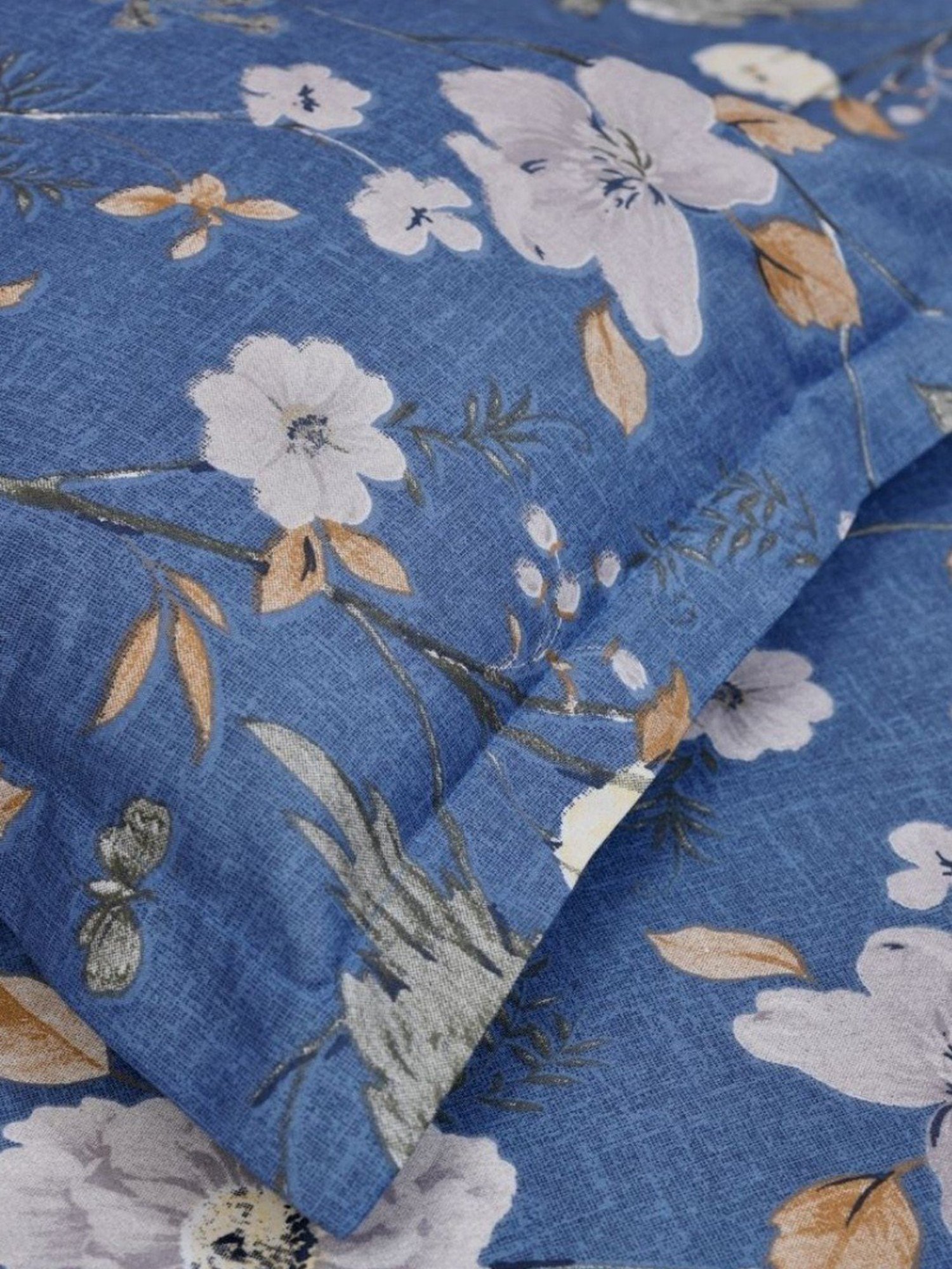 Haus & Kinder Spanish Floral Patio Navy Blue 186 TC Cotton King Bed Sheet with 2 Pillow Covers