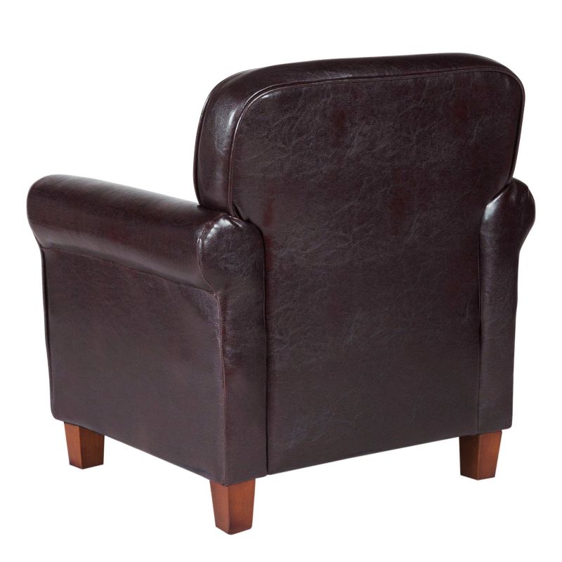 Kids' Faux Leather Accent Chair with Rolled Arms Brown - Home Pop