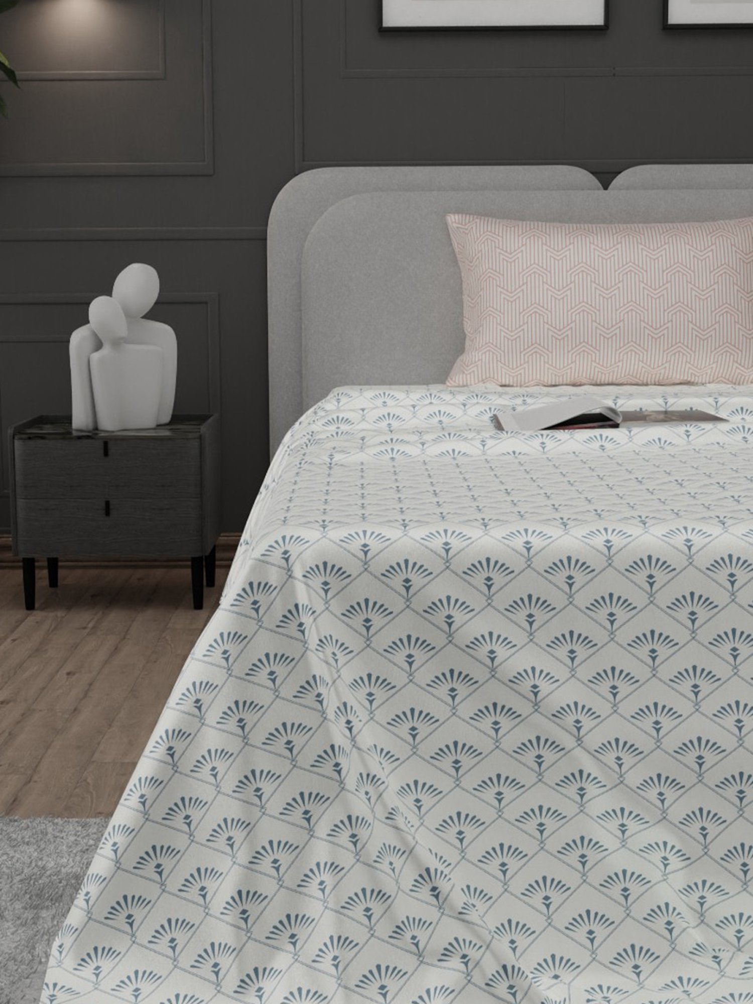 Stoa Paris Elegance Blue Polyester 300 TC Sateen Single Size Bed Sheet With 1 Pillow Cover