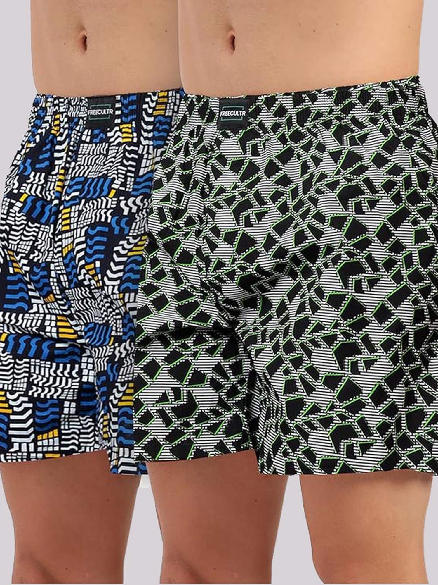 Freecultr Black & Bits Marine Cotton Regular Fit Printed Lounge Shorts - Pack Of 2