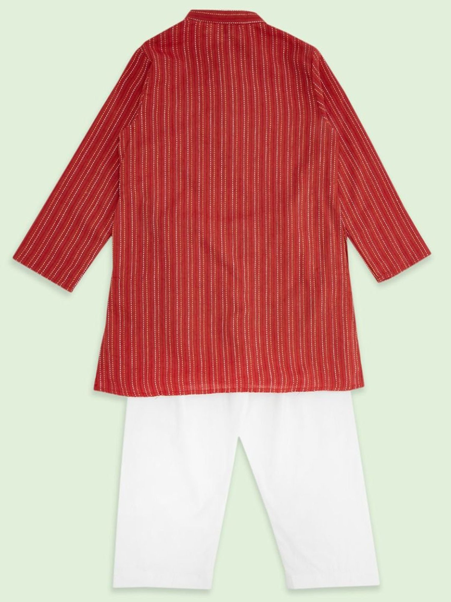 Indus Route by Pantaloons Kids Red & White Cotton Embroidered Full Sleeves Kurta Set