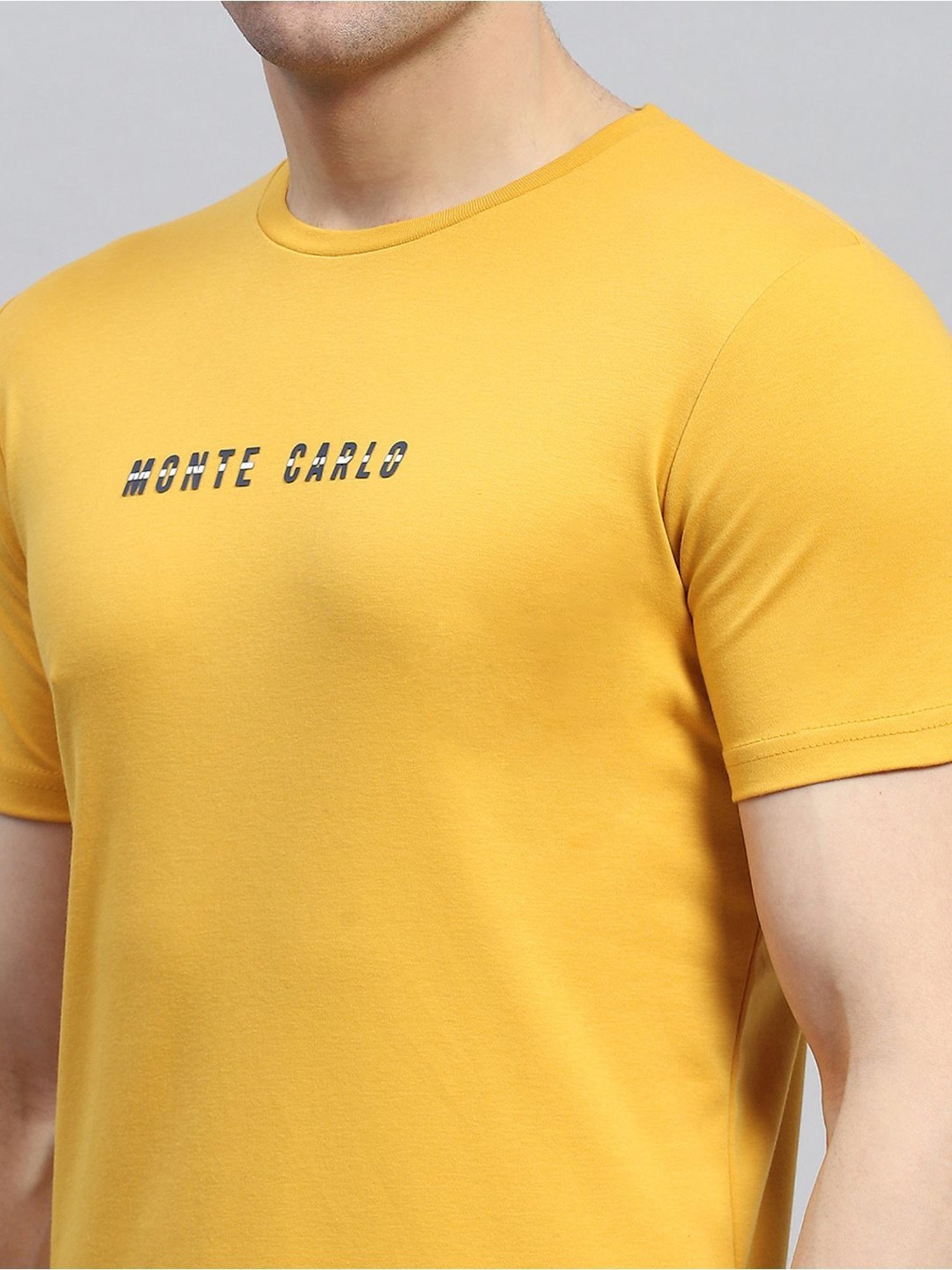 Monte Carlo Mustard Cotton Regular Fit T-Shirt