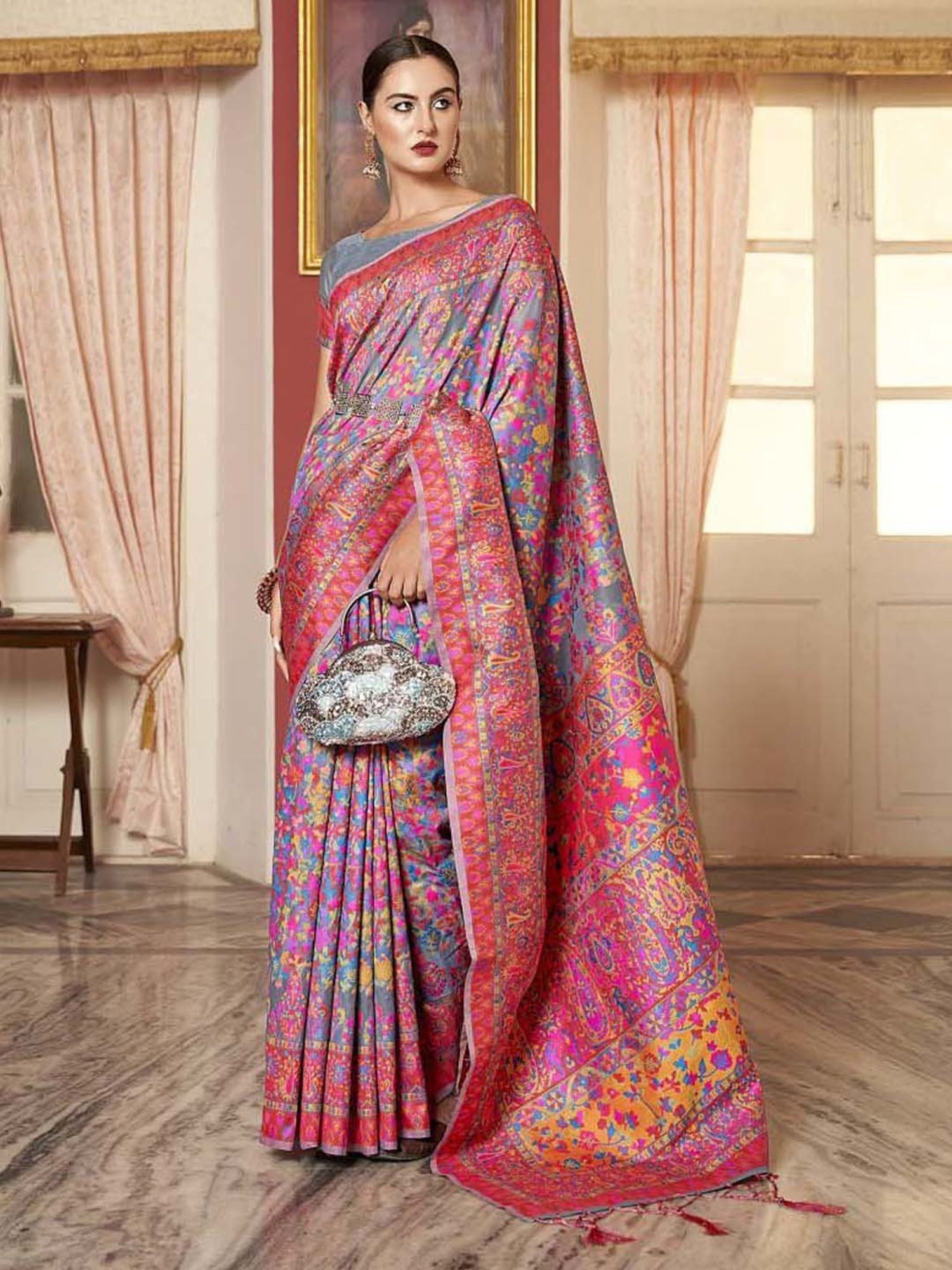 Elora Multicolored Linen Woven Saree With Unstitched Blouse