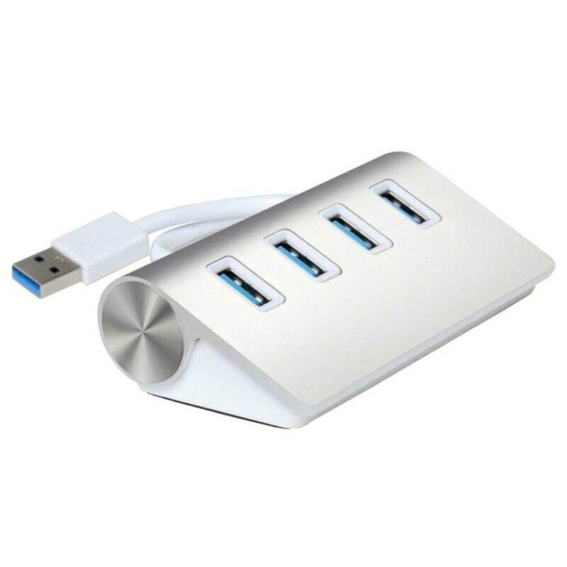 Silver Aluminum 4 Port USB 3.0 Hub up to 5Gbps Super High Speed Data Transfer for MacBook Air, Mac Mini, iMac, Laptop, PC, USB Flash Drives and More