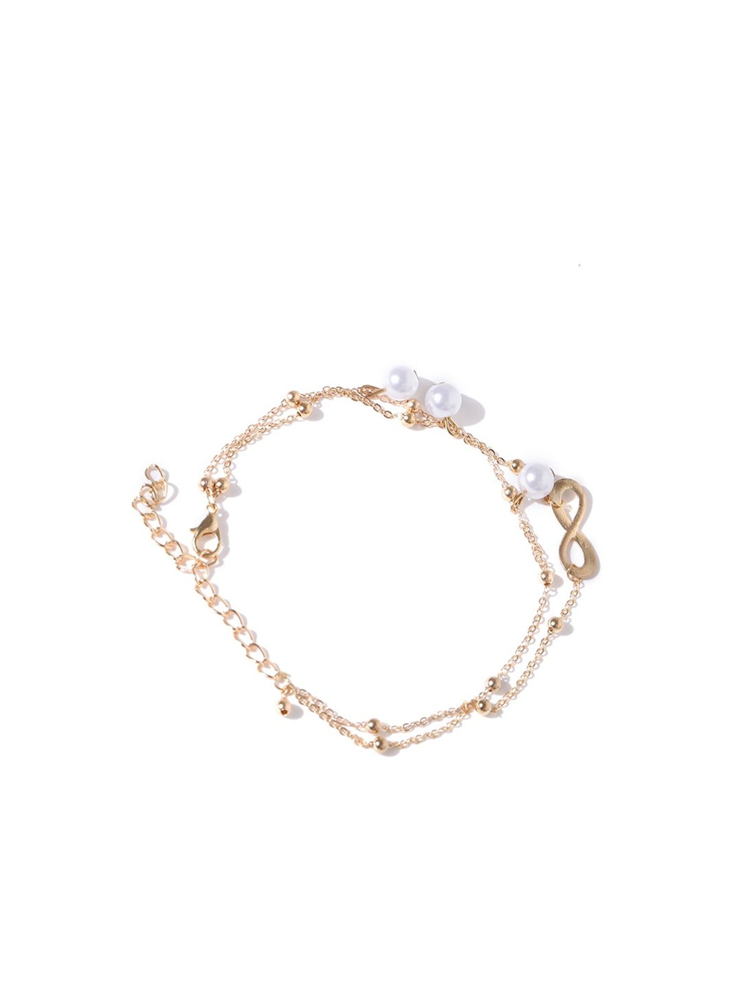 OOMPH Golden Beads, 3 White Pearl & Charm Fashion Stylish Latest Anklet for Women