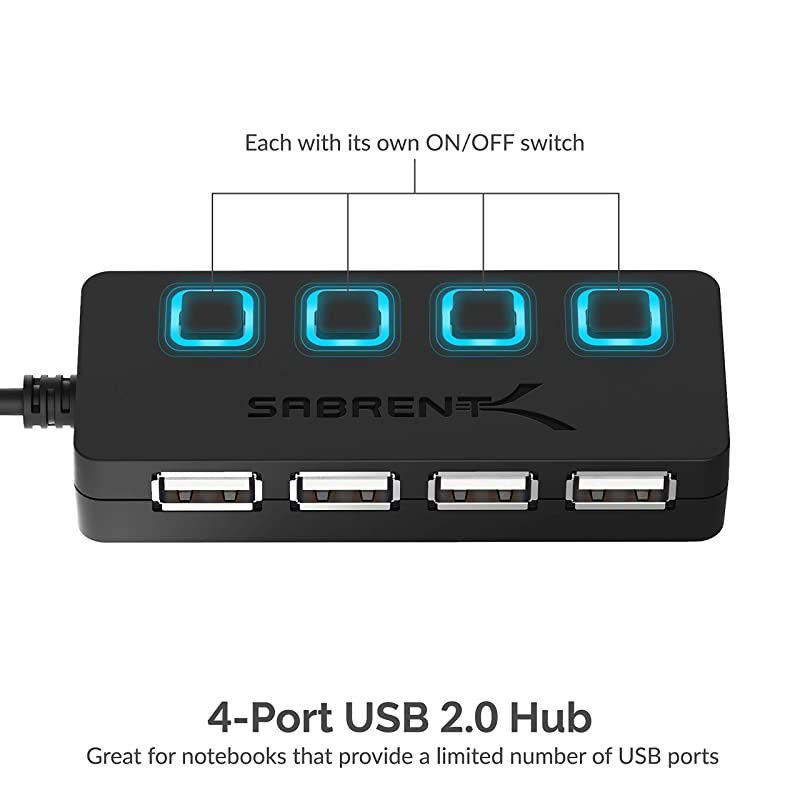 4Port USB 20 Hub with Individual LED lit Power Switches HBUMLS