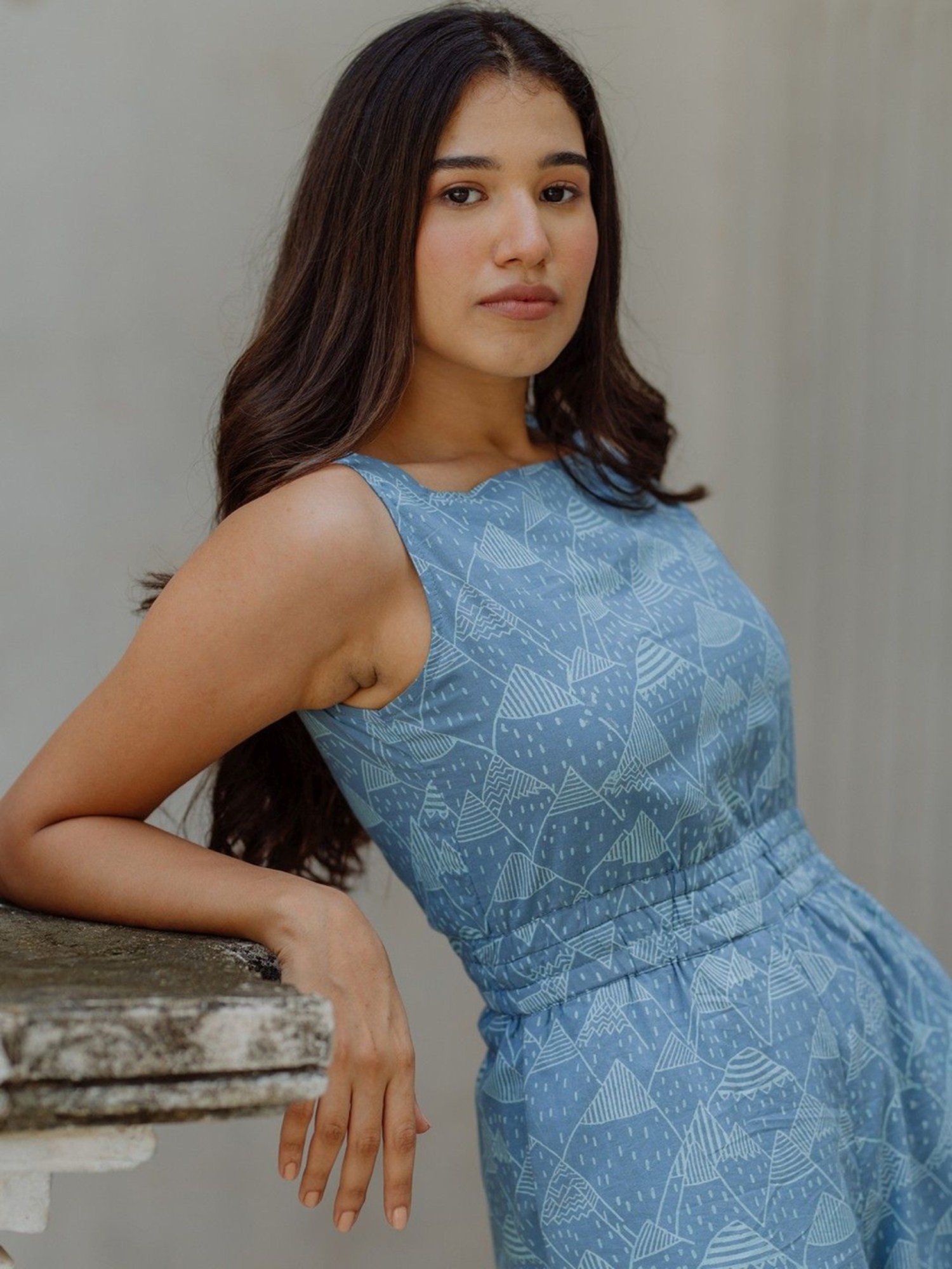 Okhai Misty Blue Pure Cotton Printed Jumpsuit