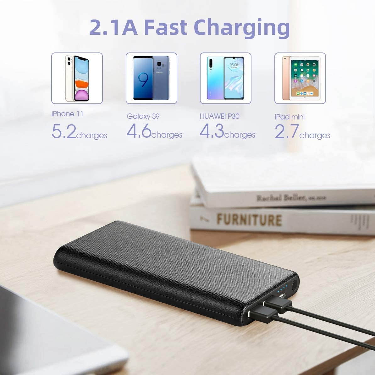 Portable Charger 26800mAh Power Bank Ultra-High Capacity Universal External Battery Pack with 4 LED Indicator Dual USB Ports Battery Backup for Smart PhonesTablet and More-[Black]