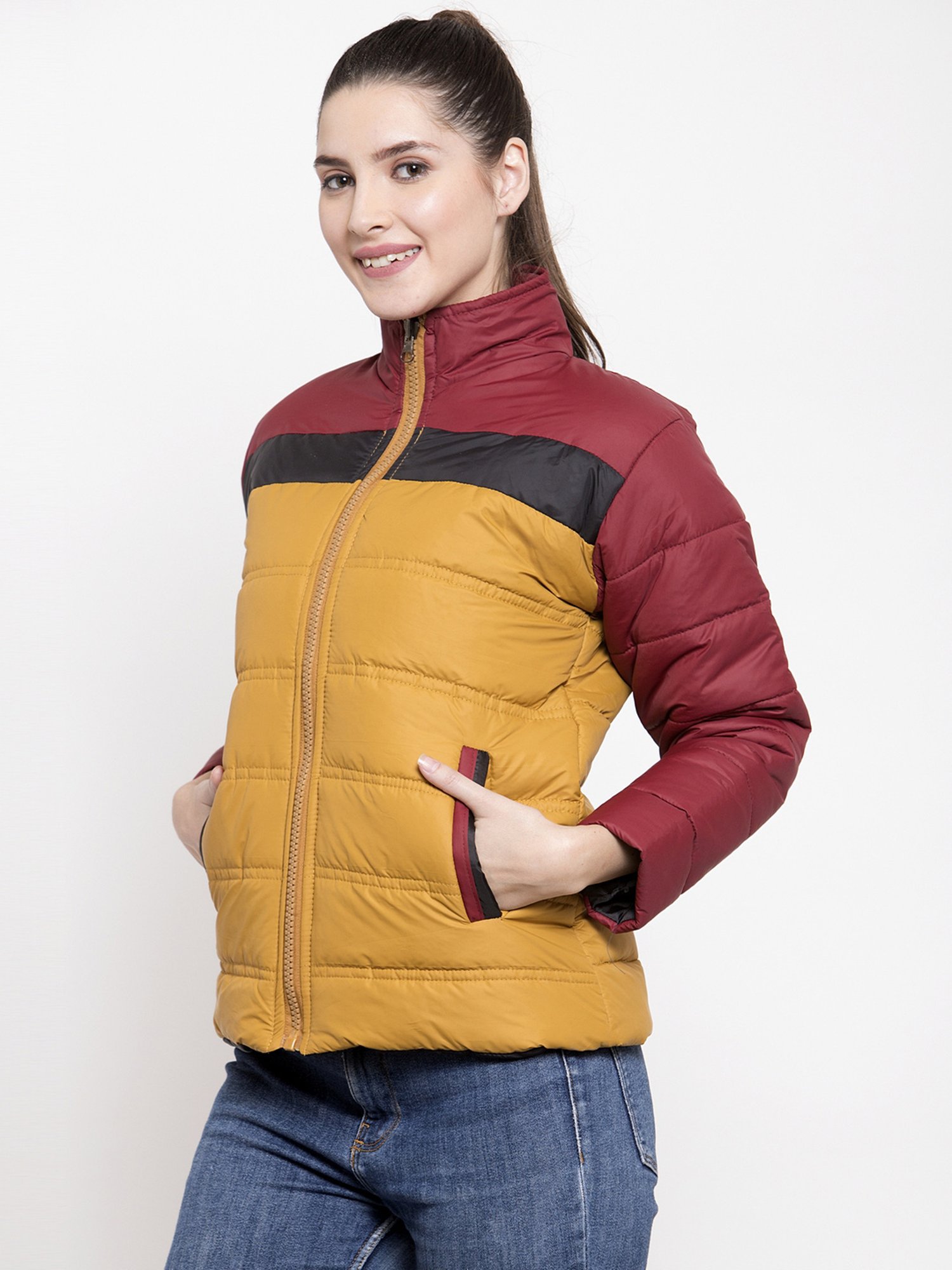 VOXATI Yellow & Maroon Regular Fit Jacket