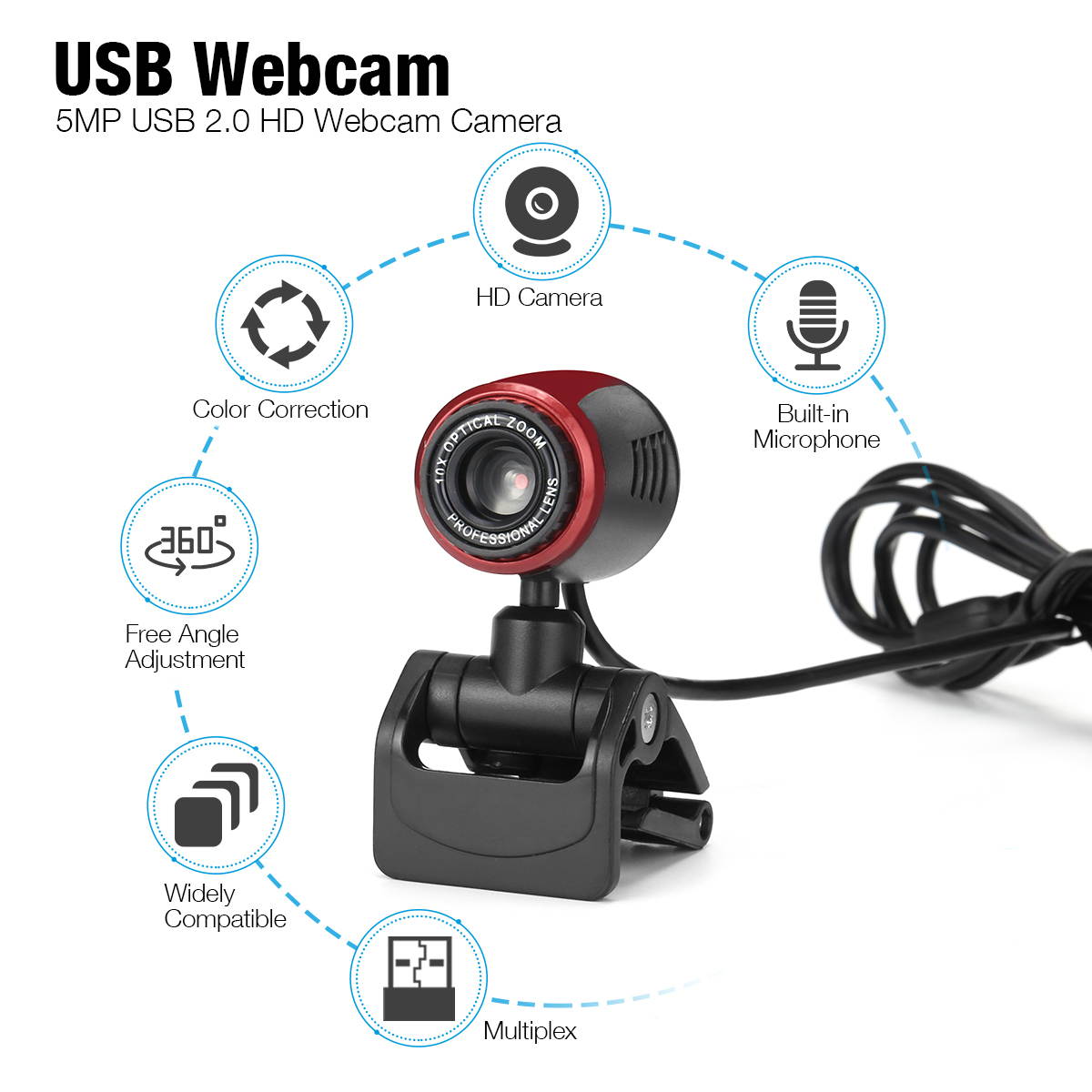 USB 2.0 HD Webcam Camera Autofocus with Noise Reduction Microphone Rotatable Computer Camera for PC Computer Laptop