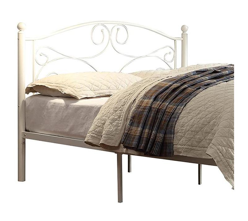 Homelegance Full Size Pallina Metal Platform Bed Frame and Storage Space Below with Headboard and Footboard, White