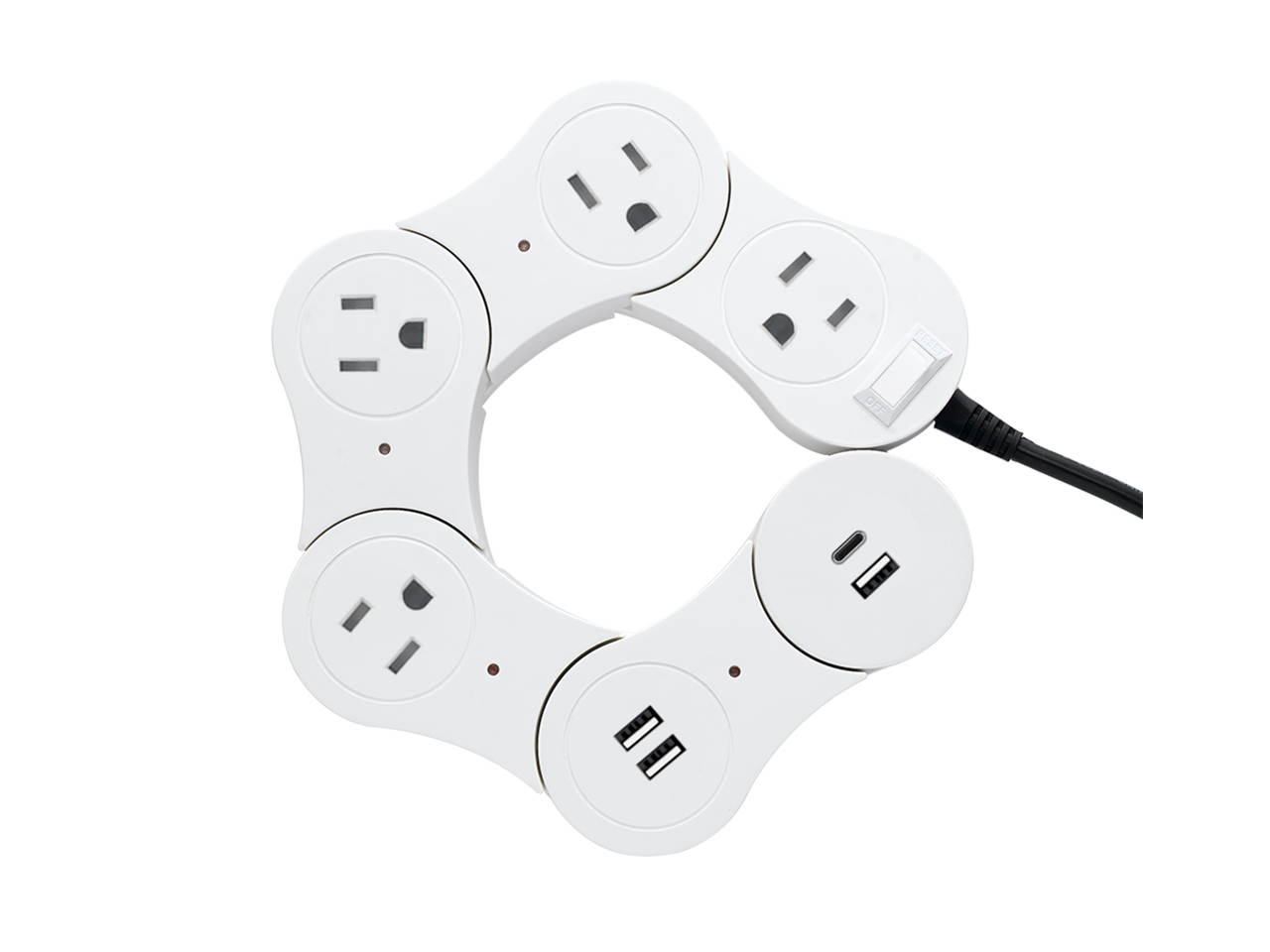 EDu Pivot Smart Power Strip Samrt Charger Five Smart Sockets Work with Amazon Alexa / Echo/ Dot / Tap, Smart Power Strip No Hub Required,with Ordinary Head Module 3xSmart module USB charging Module