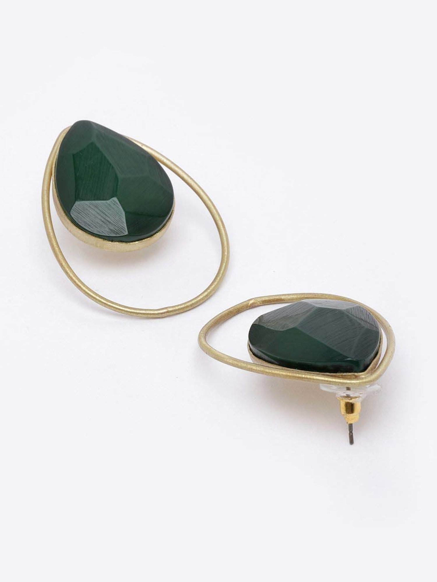 Panash Gold-Plated Stone-Studded Tear Shaped Handcrafted Stud Earrings