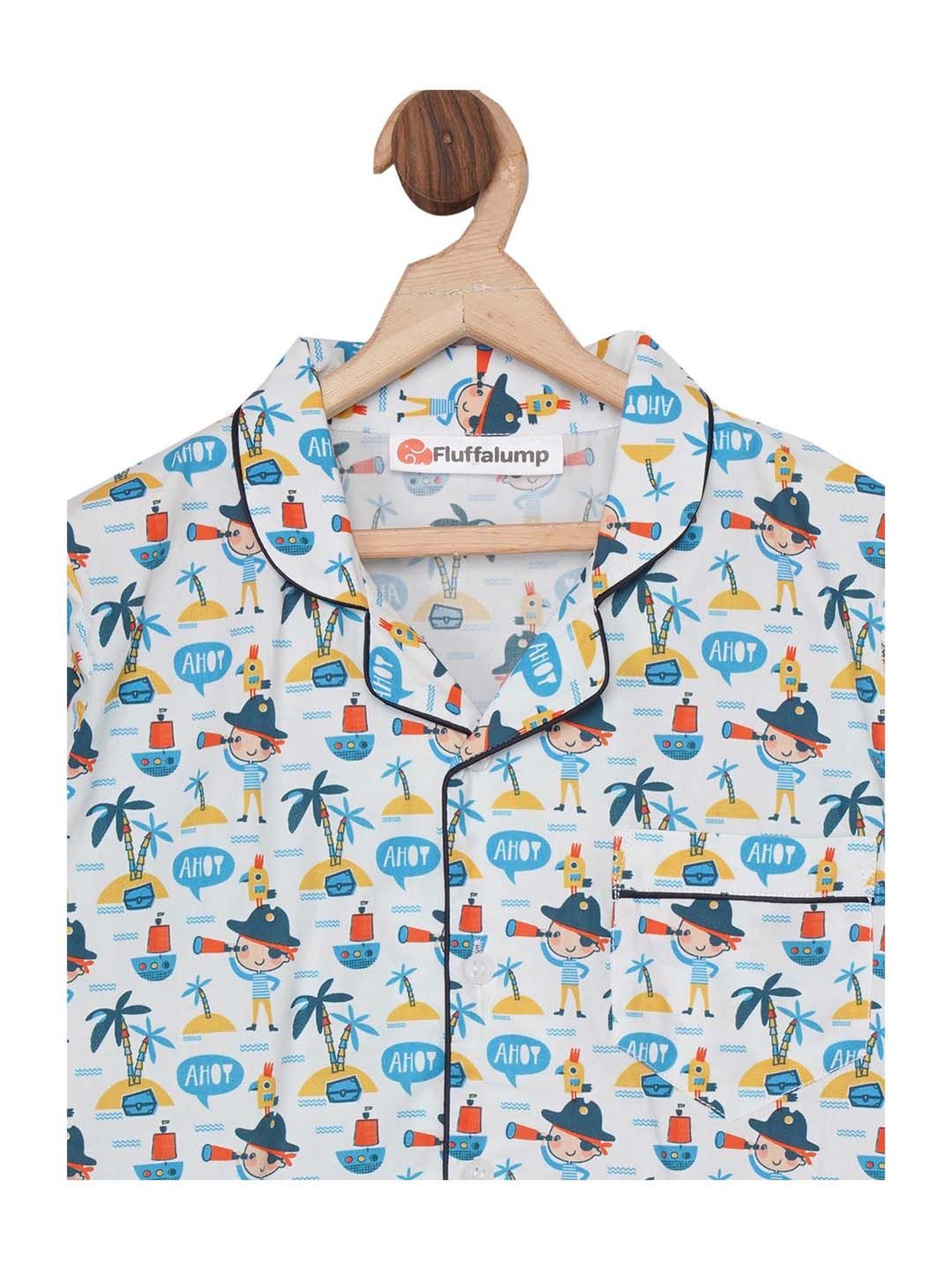 Fluffalump Boys Multicolor Cotton Printed Nightwear Top & Pants Set