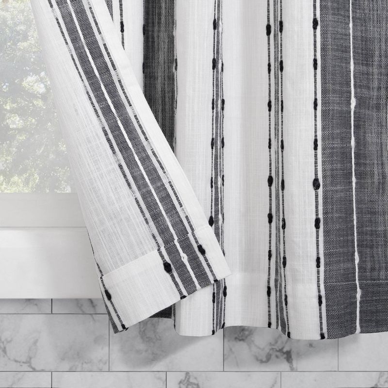 14"x52" Slub Texture Striped Cotton Cafe Window Valance Black/White - Archaeo