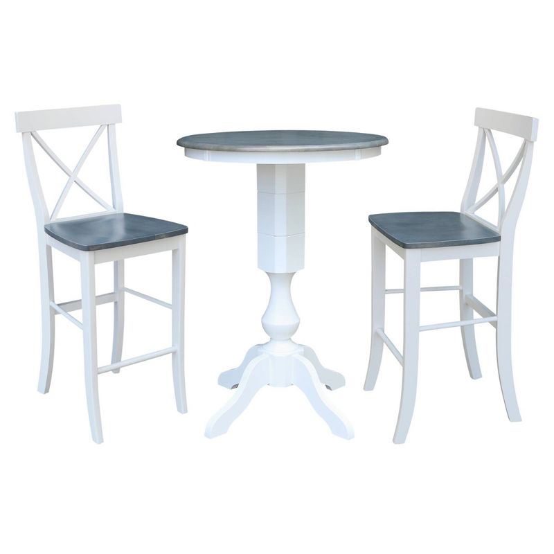 30" Round Bar Height Dining Sets with 2 X Back Stools White/Heather Gray - International Concepts