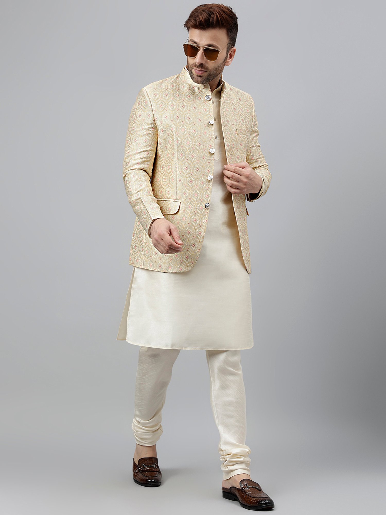 Hangup Cream Regular Fit Ethnic Blazer
