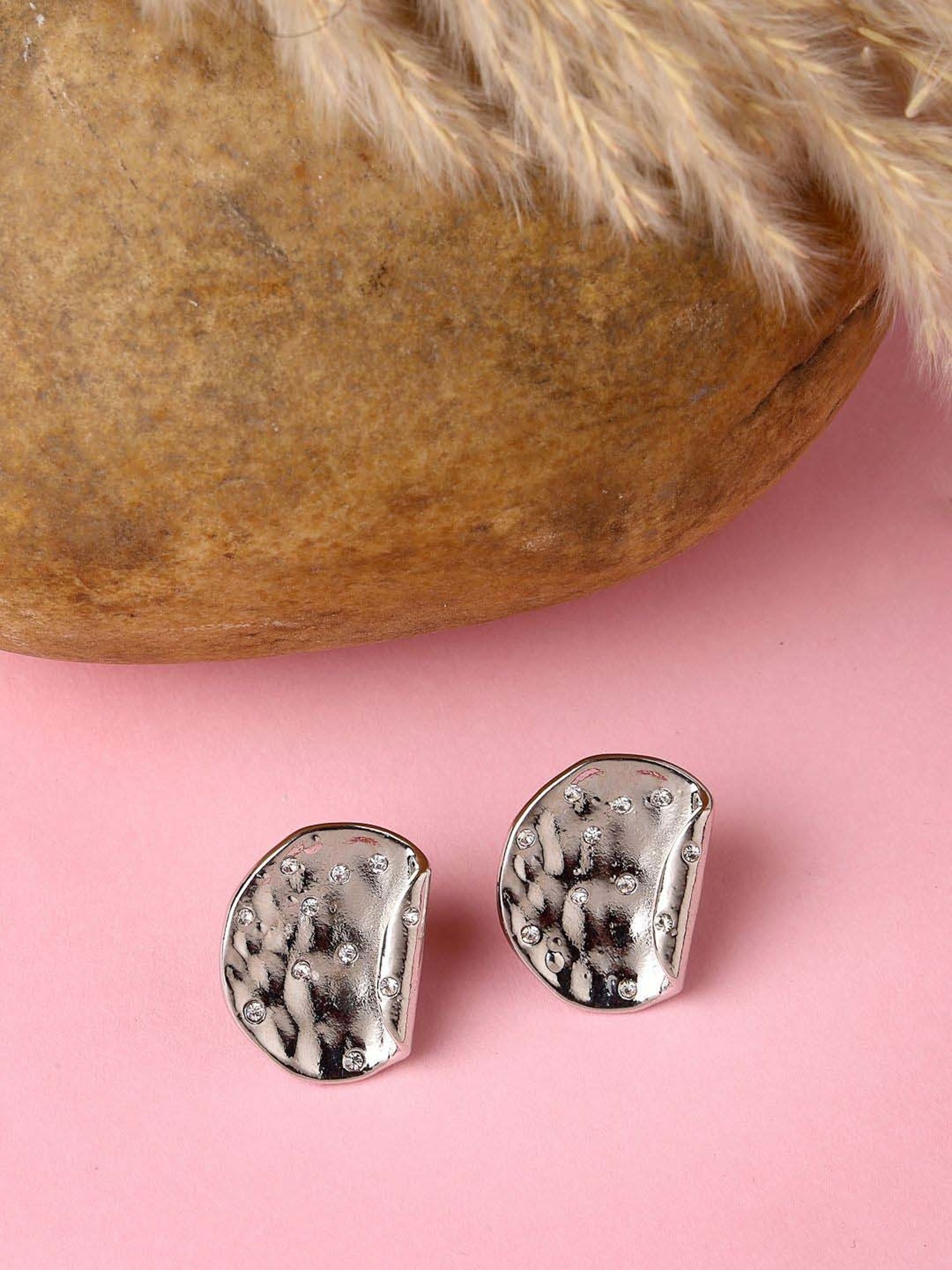 NVR Silver-Plated Contemporary Stud Earrings for Women