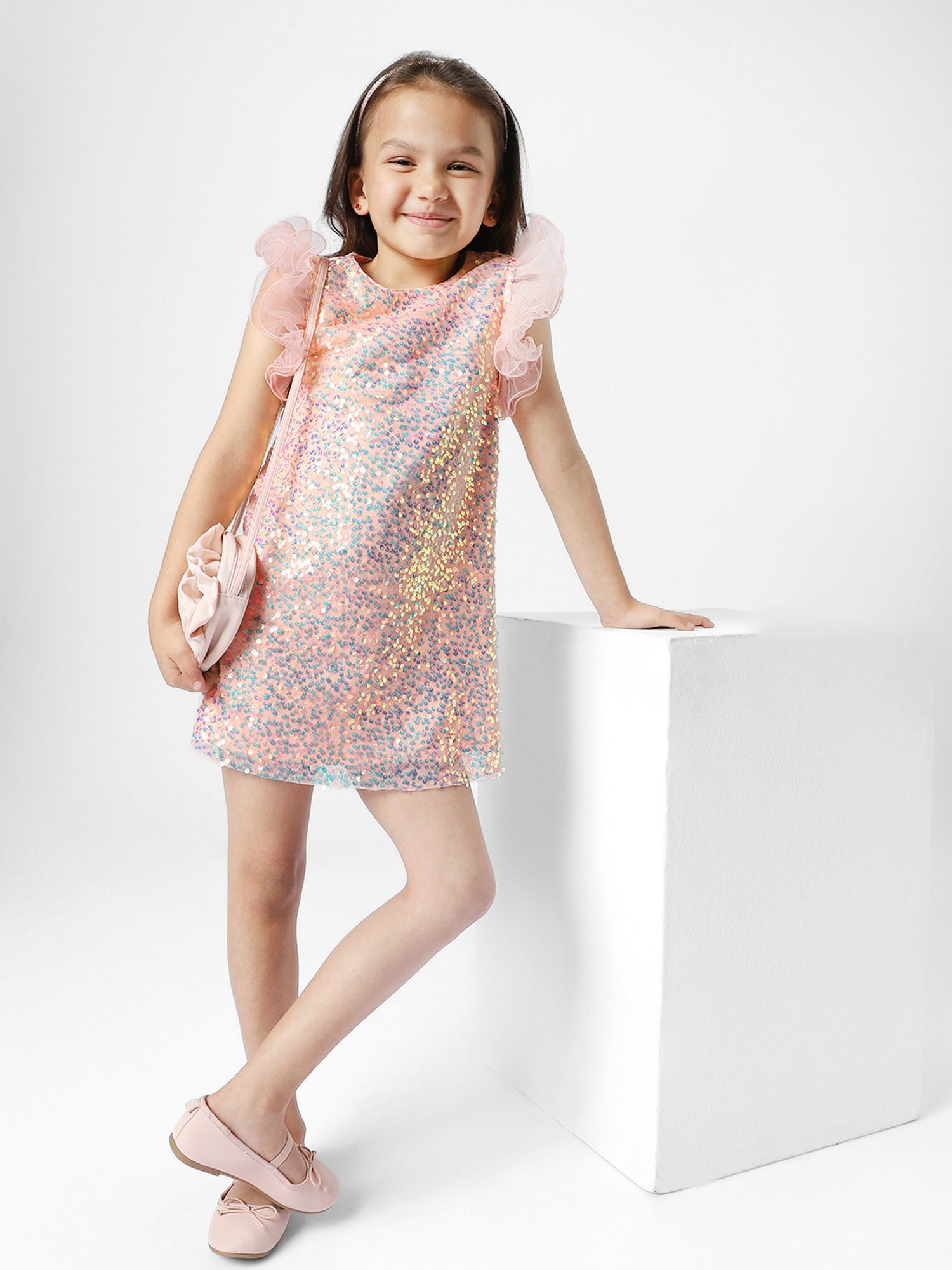 Nauti Nati Kids Peach Embellished Dress