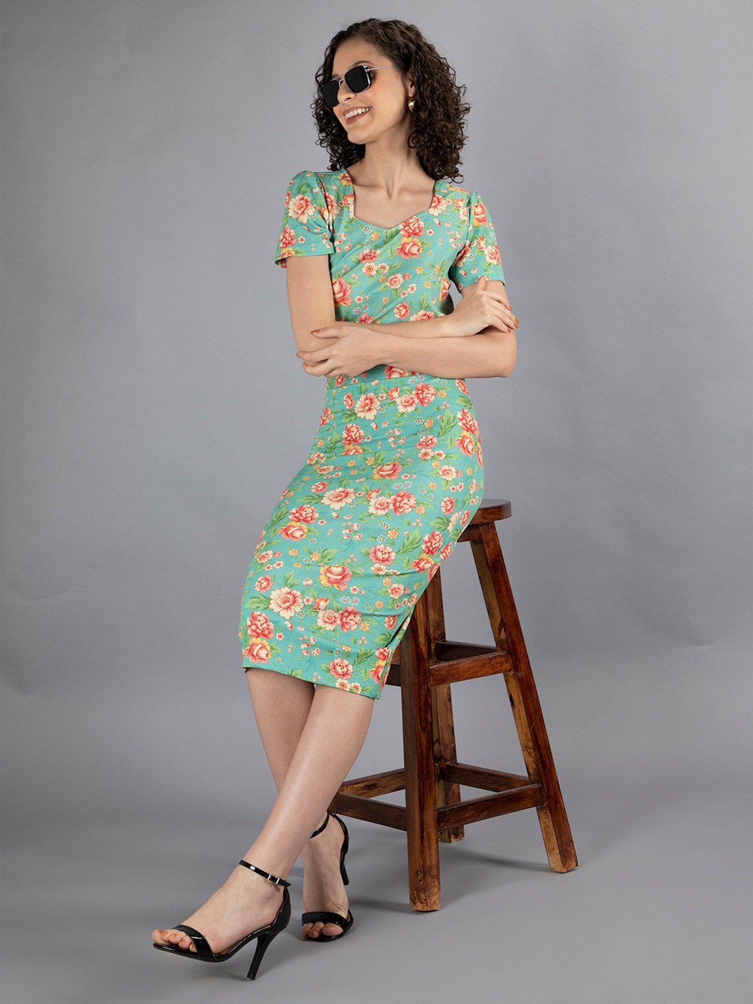 NEUDIS Green Floral Print Top With Skirt