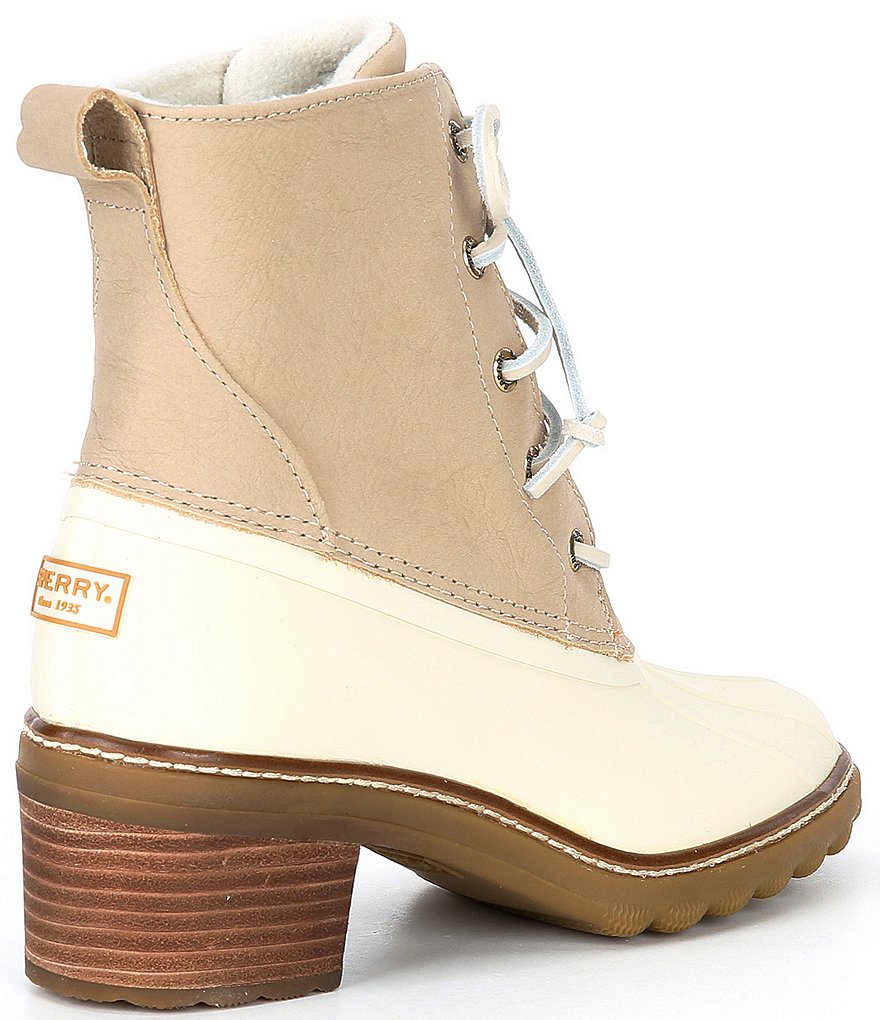 Sperry Saltwater Leather Lace-Up Block Heel Rain Booties