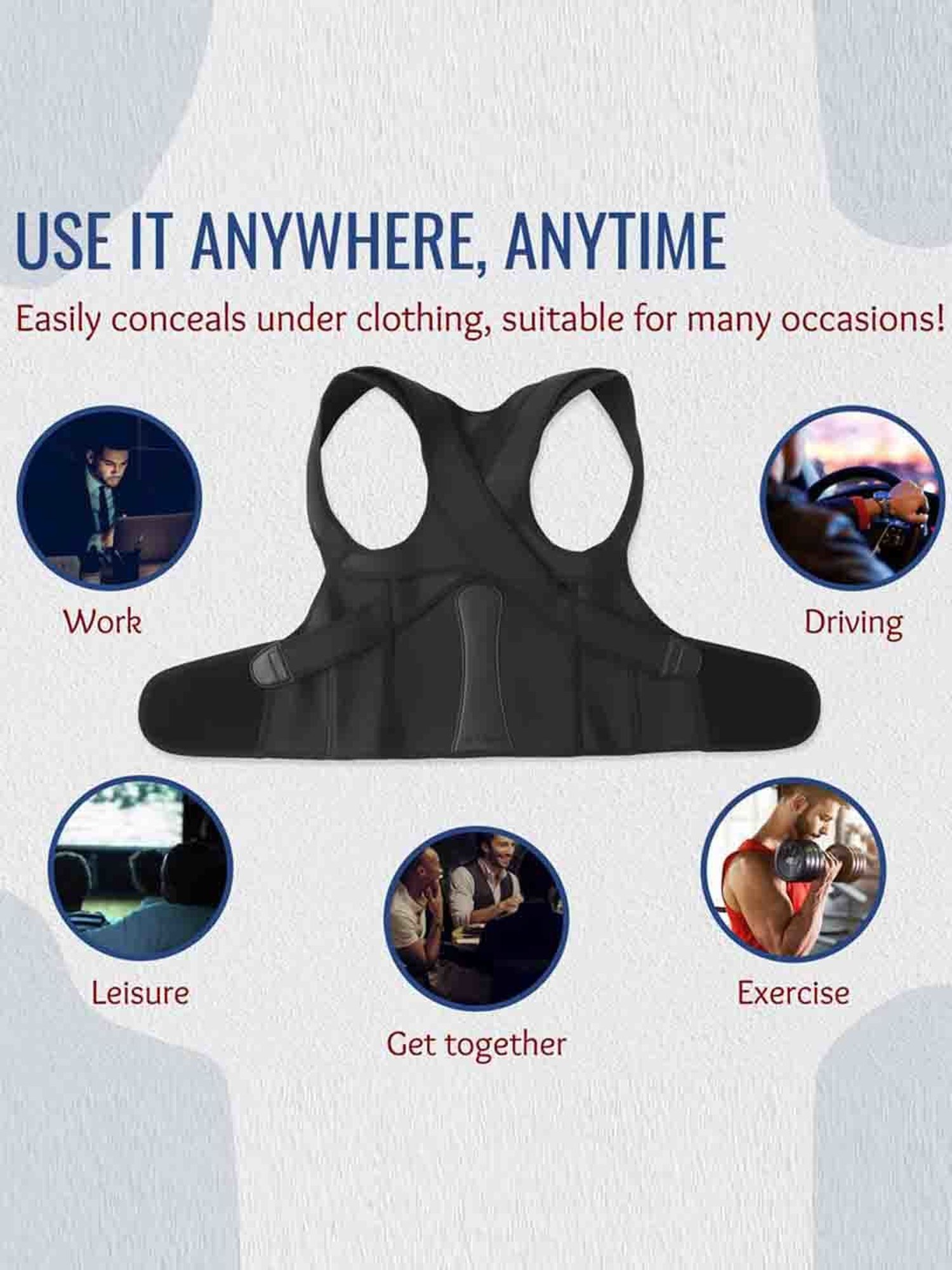 HealthSense Posture Corrector for Men, Back Pain Relief with Back Support Belt (Small) - Black