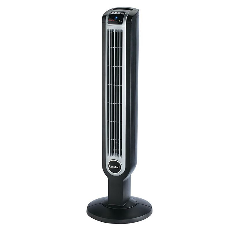 Lasko 2505 36 Inch 3-Speed Portable Electric Remote Controlled Widespread Oscillating Quiet Tower Fan and Ionizer with 7 Hour Touch Timer,  Black