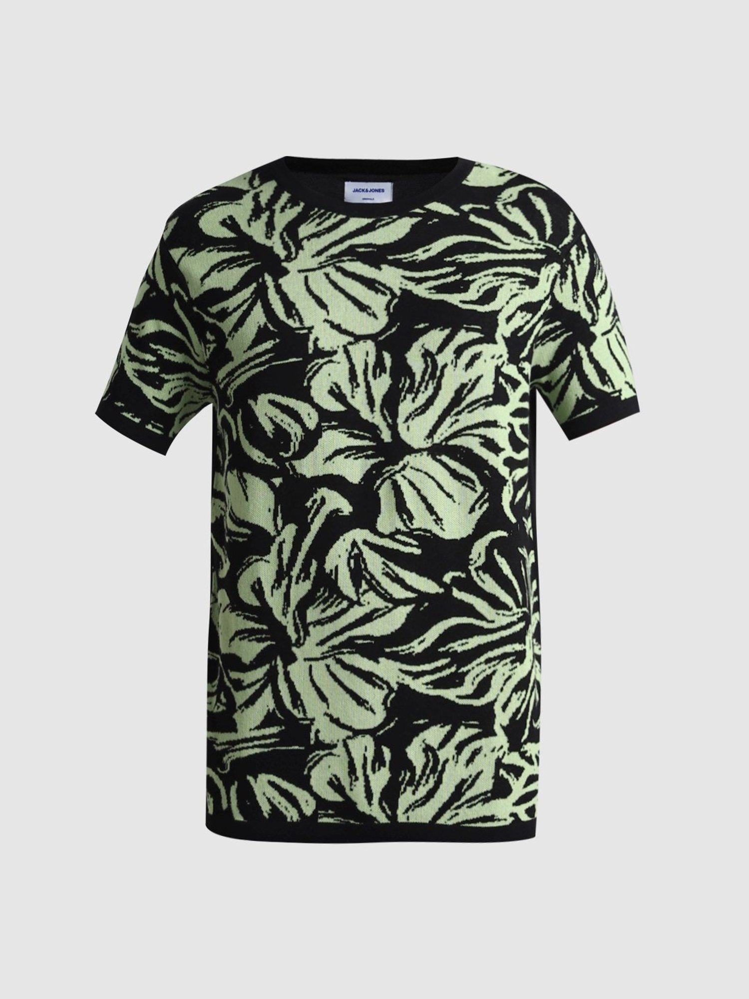 Jack & Jones Jet Black Cotton Slim Fit Self Pattern Sweater