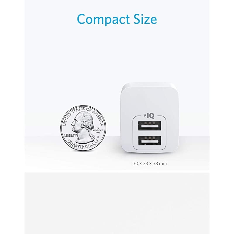 USB Charger,  PowerPort Mini Dual Port Phone Charger, Super Compact USB Wall Charger 2.4A Output & Foldable Plug for iPhone 11/11 Pro/Max/8/7/X, iPad Pro/Air 2/Mini 4, Samsung and More