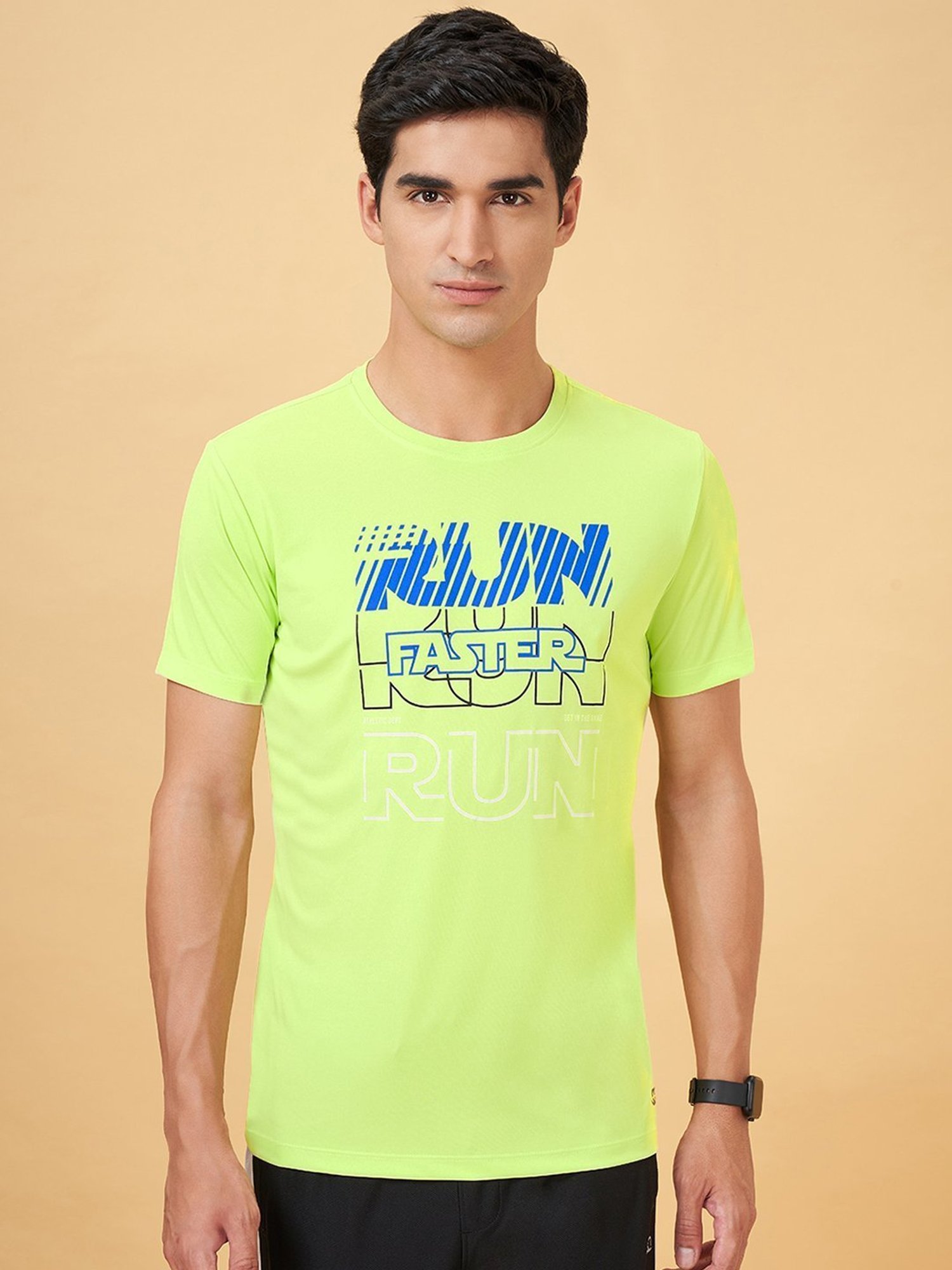 Ajile By Pantaloons Neon Green Slim Fit Printed T-Shirt