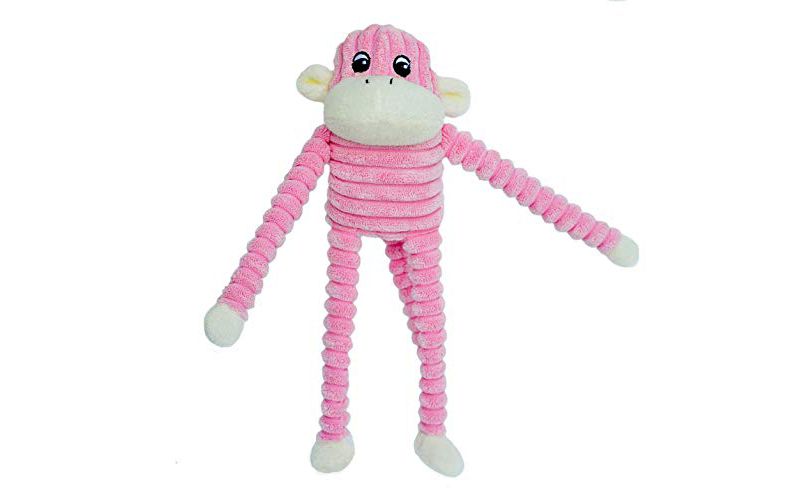 ZippyPaws - Spencer The Crinkle Monkey Dog Toy, Squeaker and Crinkle Plush Toy - Pink, Small