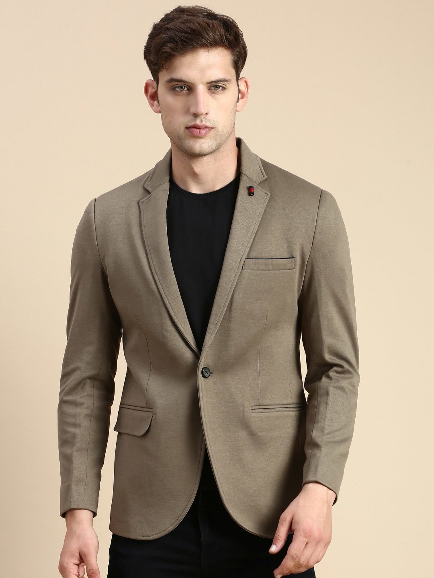 SHOWOFF Olive Cotton Slim Fit Blazer
