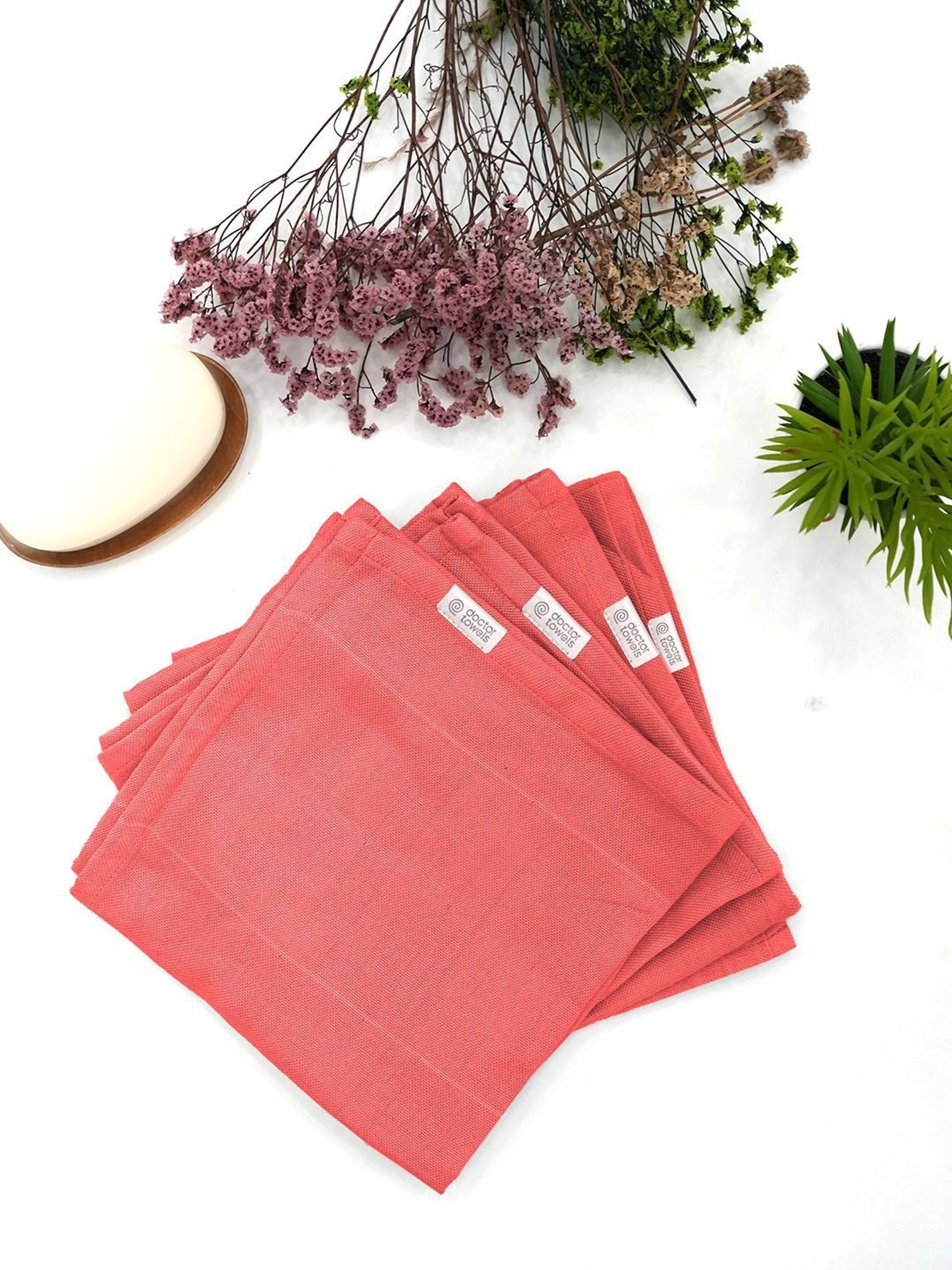 Doctor Towels Aloevera Double Cloth Textured Red 350 GSM Viscose Face Towel (Set of 4)