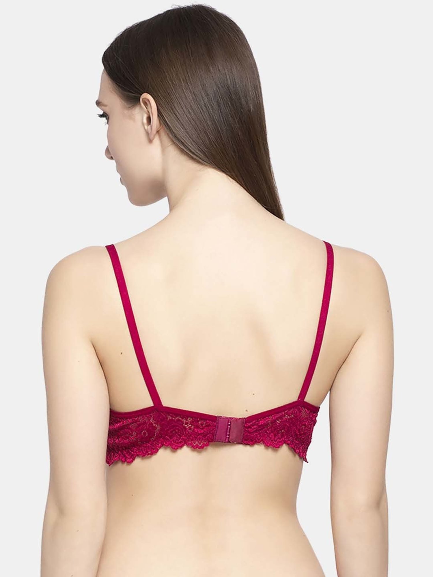AROUSY Maroon Cotton Lace Work T-Shirt Bra