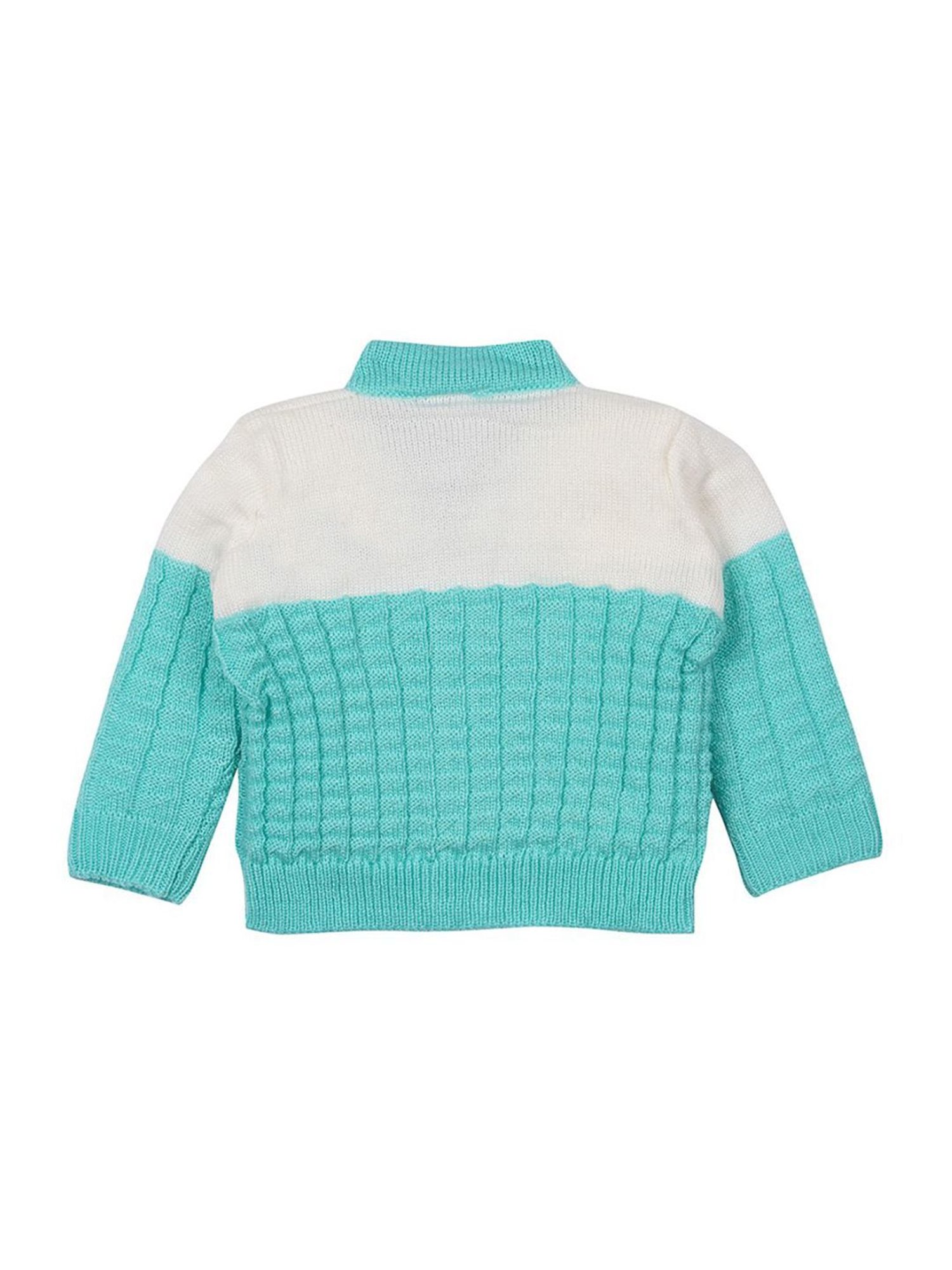 Little Angels Kids Green & White Textured Pattern Full Sleeves Sweater Set