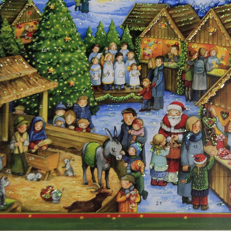 Christmas 13.5" Church  Market Advent Calendar Germany Nativity Santa  -  Advent Calendar