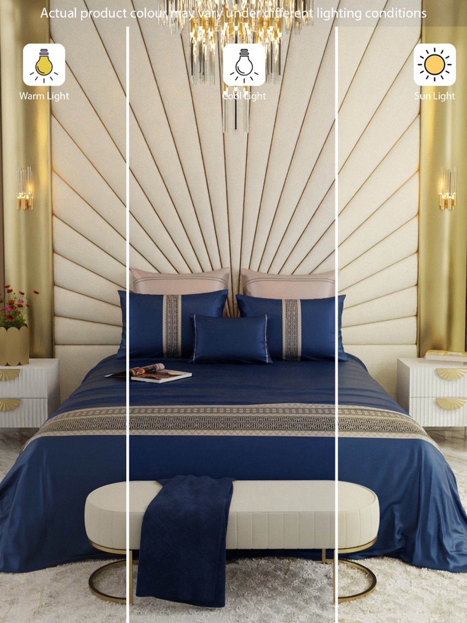 Stoa Paris Sapphire Splendour Navy Blue 300 TC Polyester Super king Crown of Versailles Bedding Set