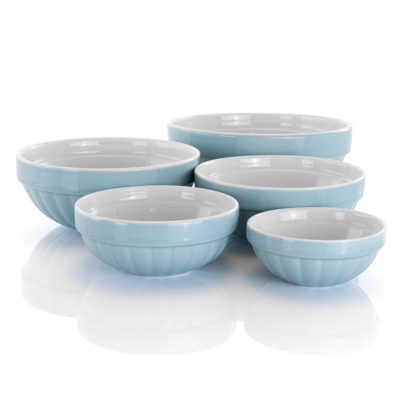 Gibson Home Plaza Cafe 5 Piece Assortment Round Stoneware Bowl Set in Blue